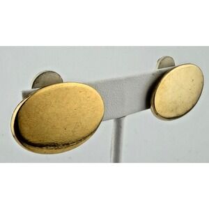 Vintage Giorgio Armani Gold Tone Domed Oval Clip On Earrings Minimalist 80s